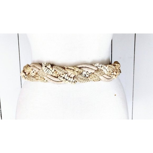 Ivory braided stone beaded rope belt - Picture 3 of 4